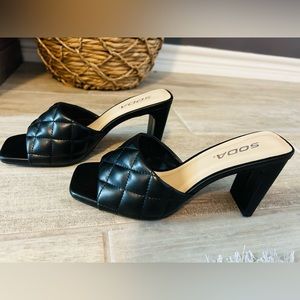 Black Quilted Mule Heels, Size 6